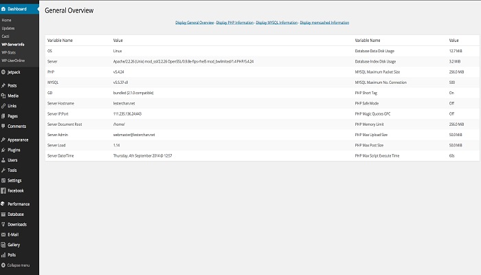 WP ServerInfo Plugin