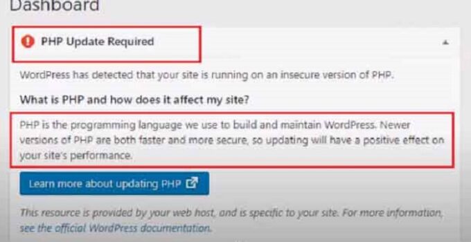 wordpress has detected that your site is running on an insecure version of php